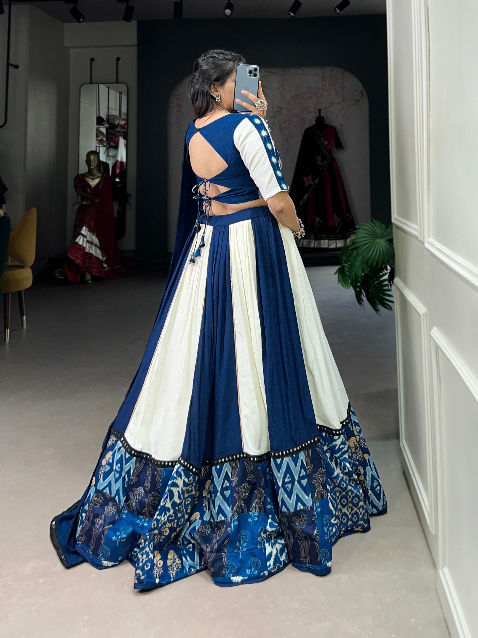 Pure Rayon Plain And Printed With Paper Mirror Work Lace Lehenga Choli