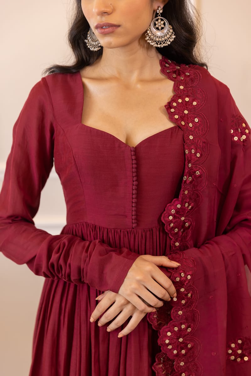 Designer maroon colour Georgette Gown With Dupatta And Plazzo