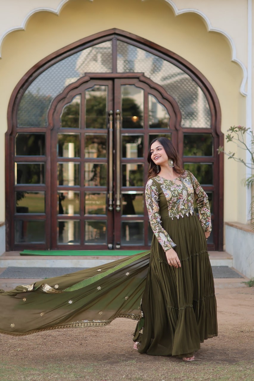 MEHNDI COLOR GOWN-DUPATTA COLLECTIONS
