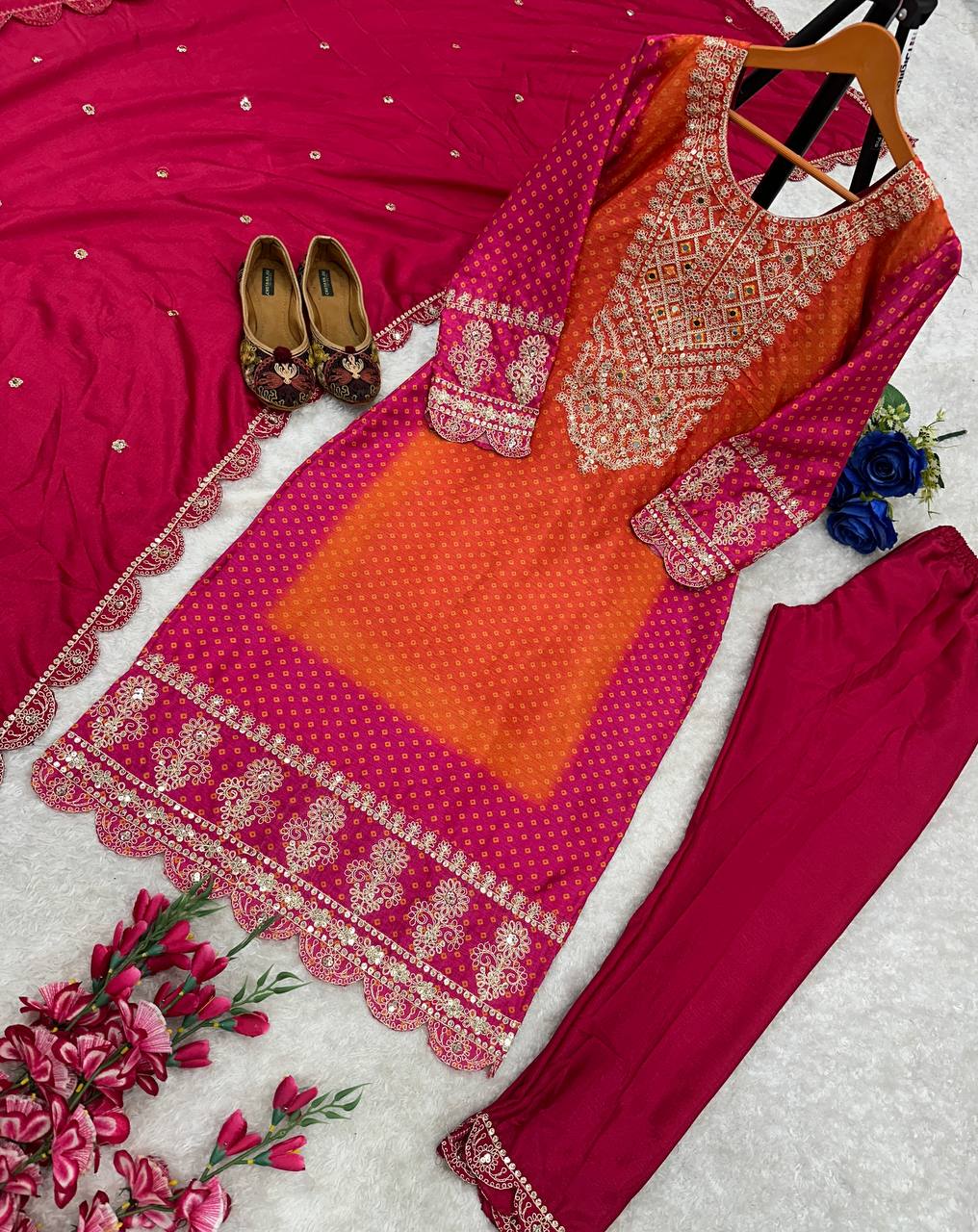 ĐĚSIGNER PARTY WEAR TOP AND PLAZZO. WITH FANCY DUPPATA AND EMBROIDERY WORK