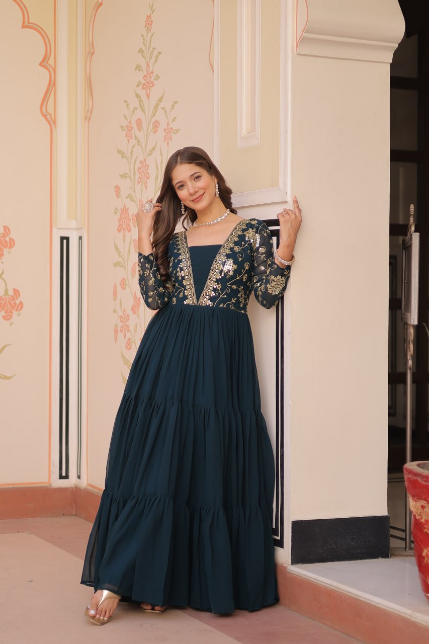 Faux Blooming With Sequins & Zari Embroidered Gown