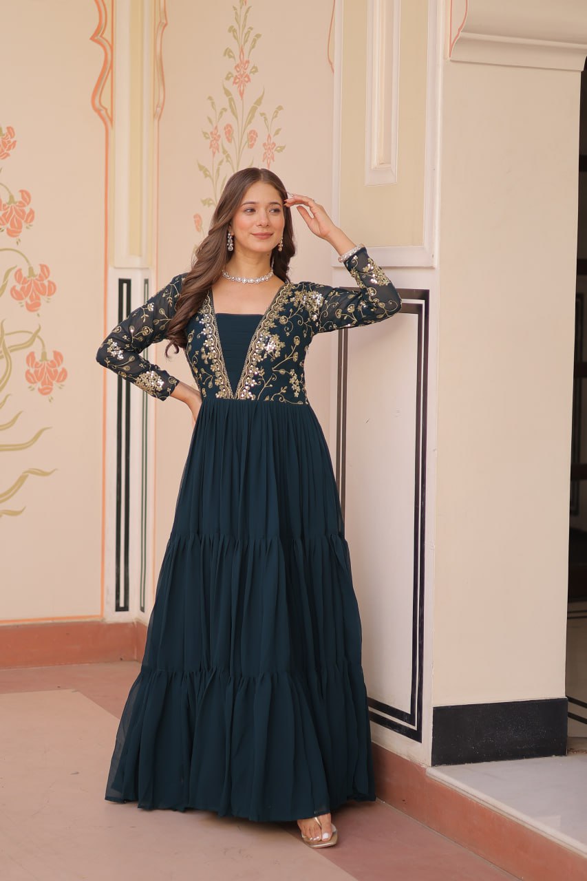 Faux Blooming With Sequins & Zari Embroidered Gown