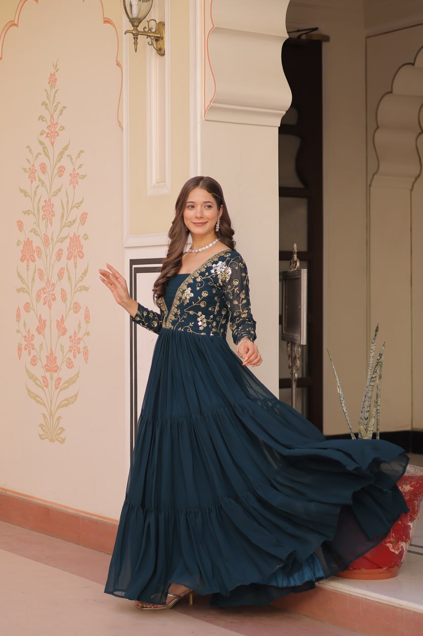 Faux Blooming With Sequins & Zari Embroidered Gown