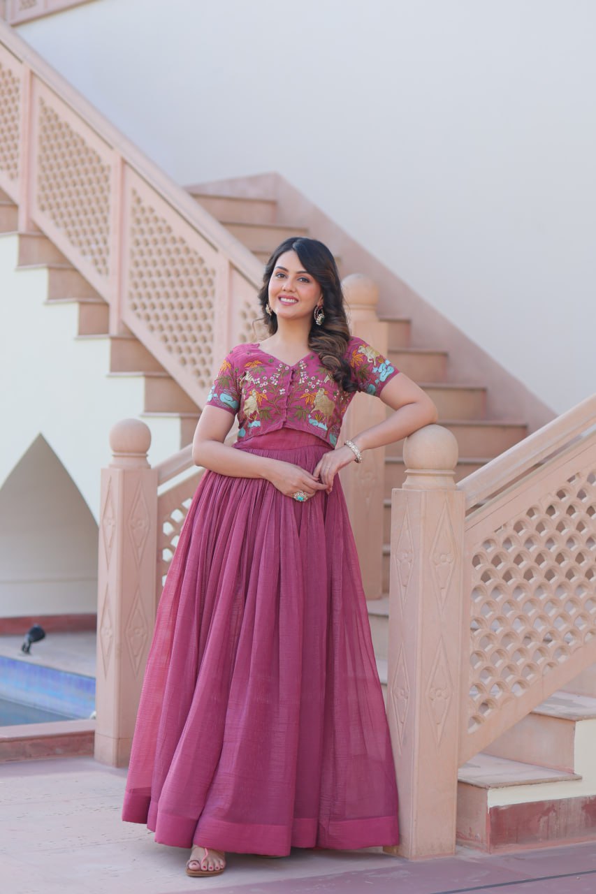 Desinger Silver Crunchy readymad Koti Gown