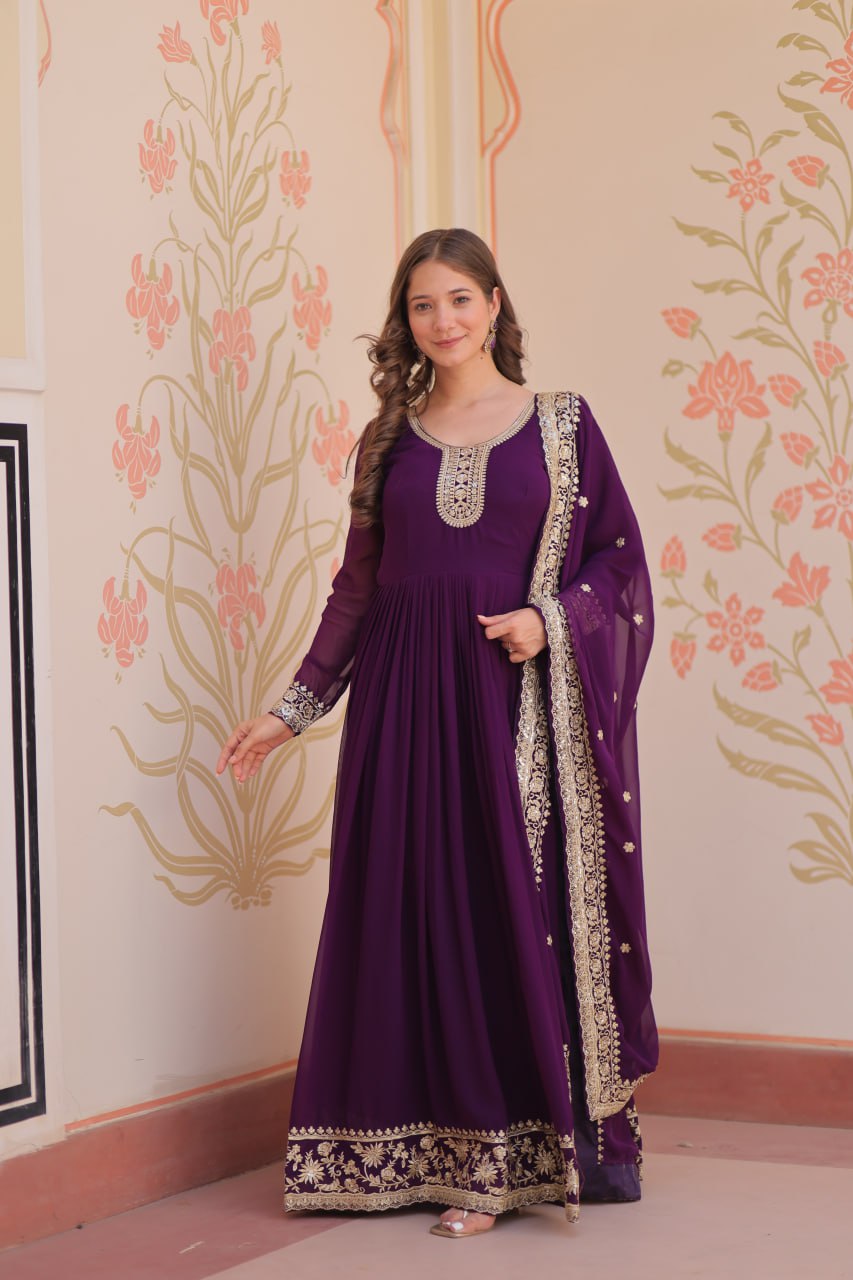 Georgette with Zari & Sequins Embroidered Gown