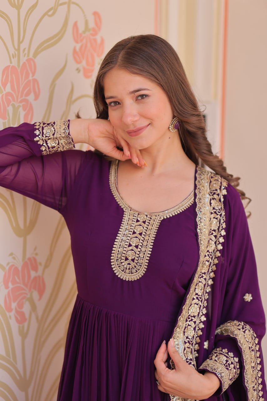 Georgette with Zari & Sequins Embroidered Gown