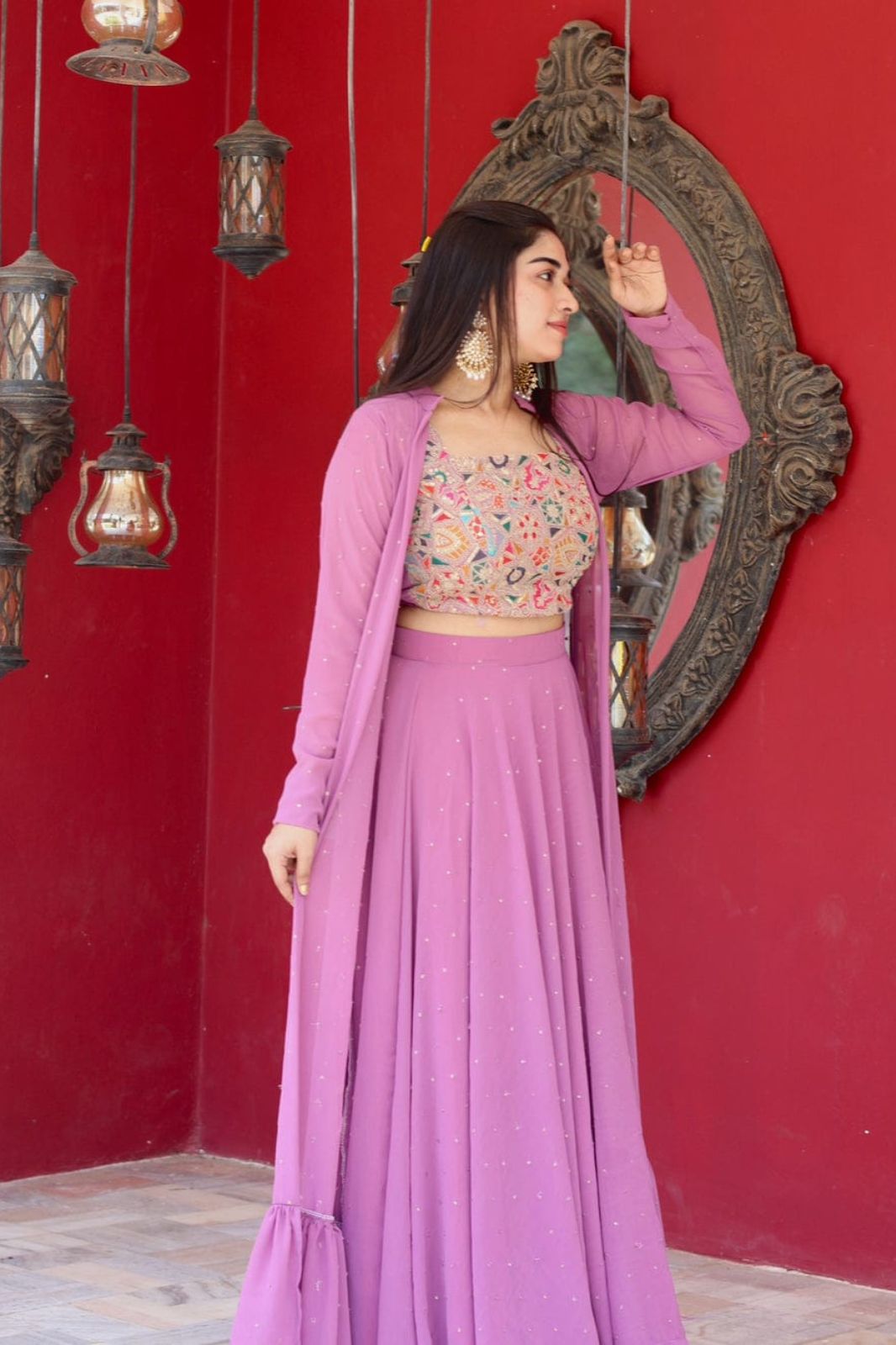 Pink Color Shrug Matching Blouse And Choli