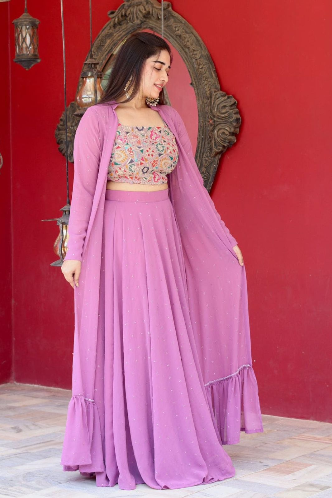 Pink Color Shrug Matching Blouse And Choli