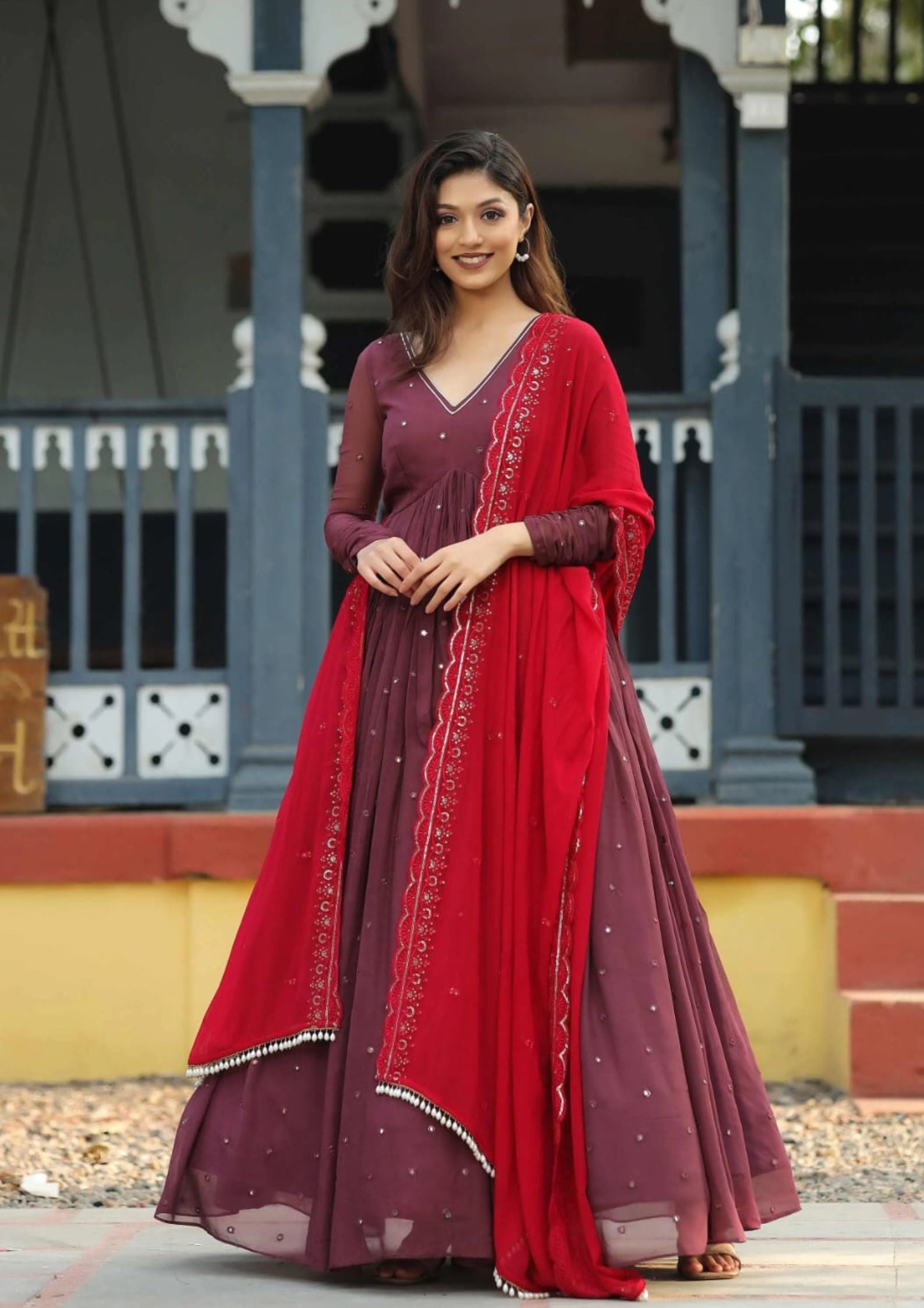 Classic desinger onion color anarkali gown