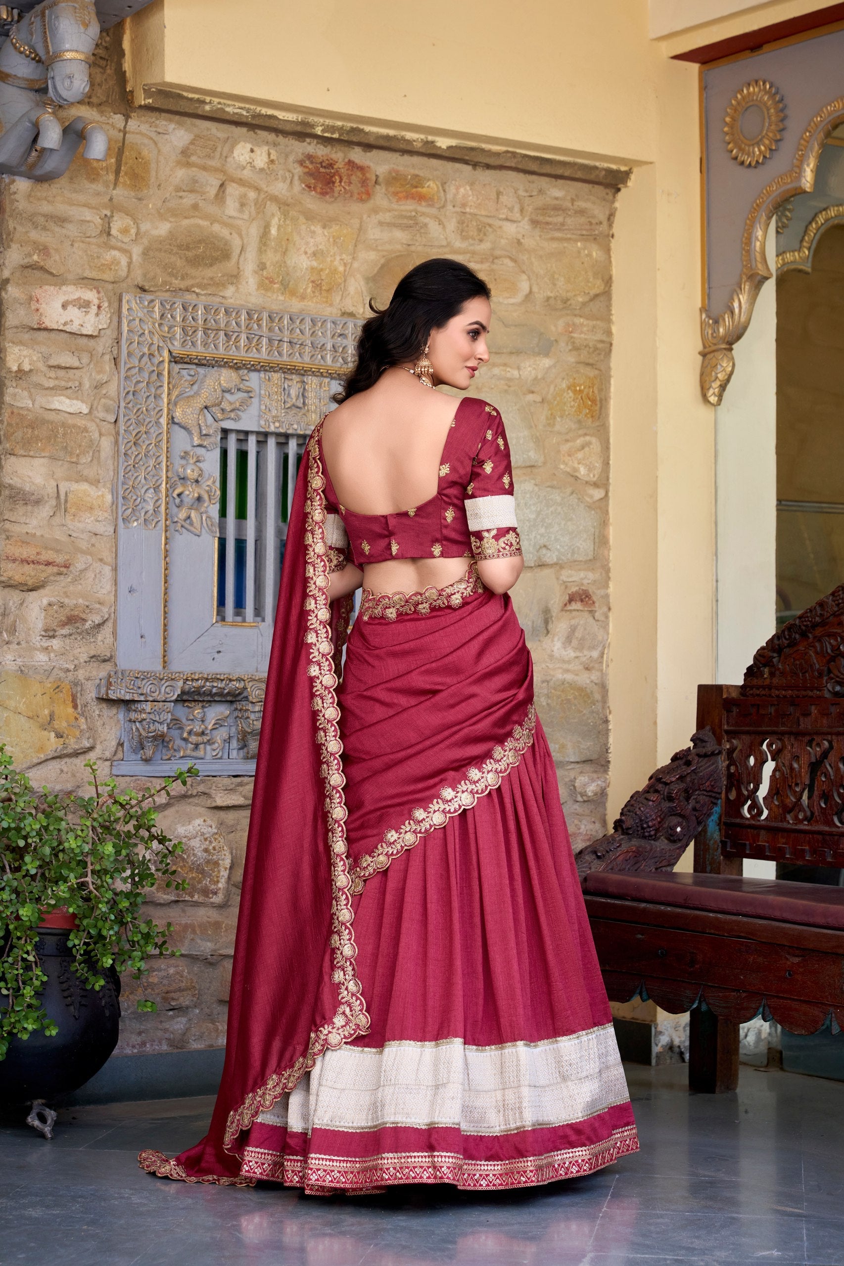 Embroidery Work With Border Lace Lehenga Choli Set