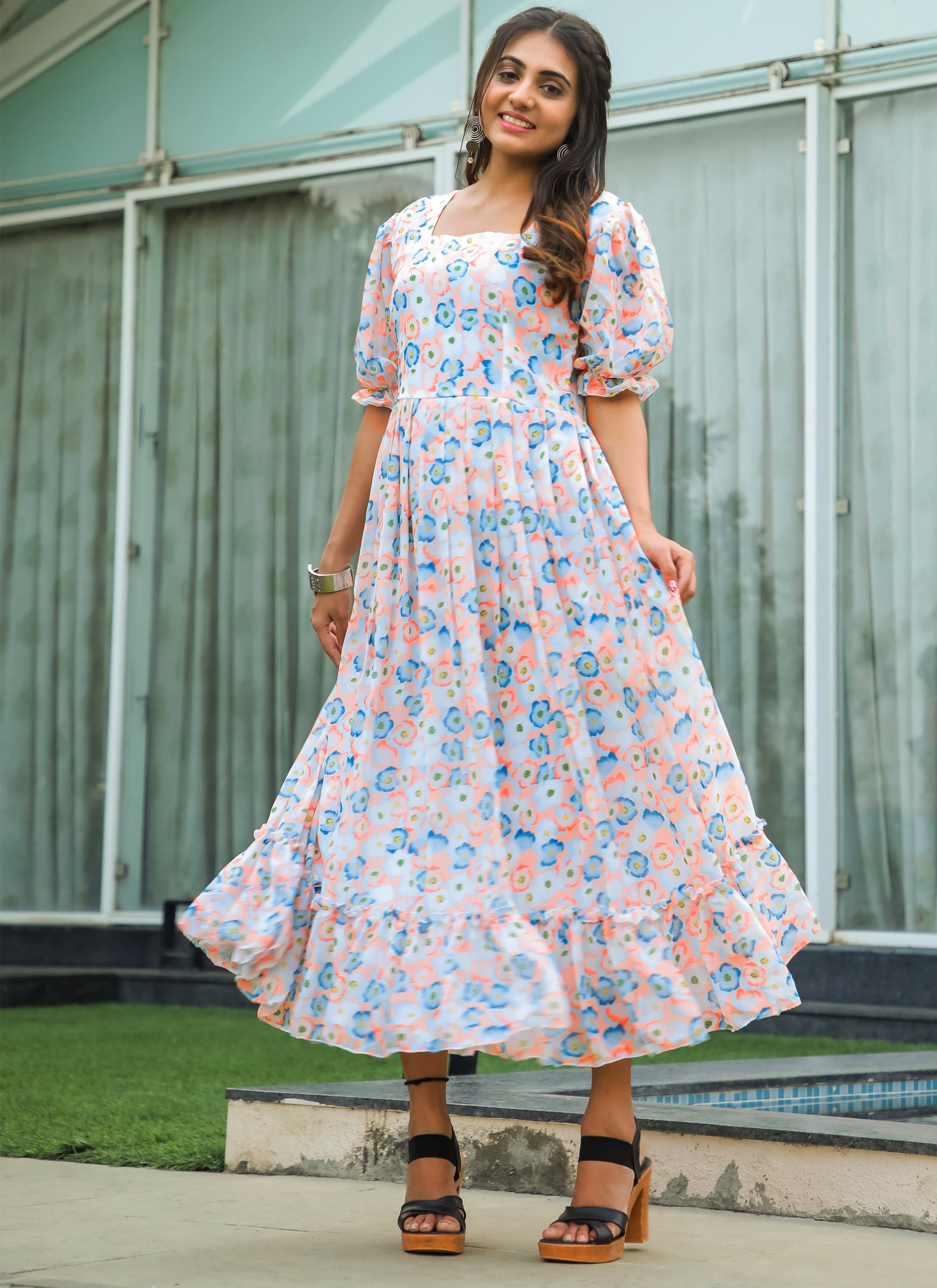 Fantastic Black Colored Gorgette Western Dress