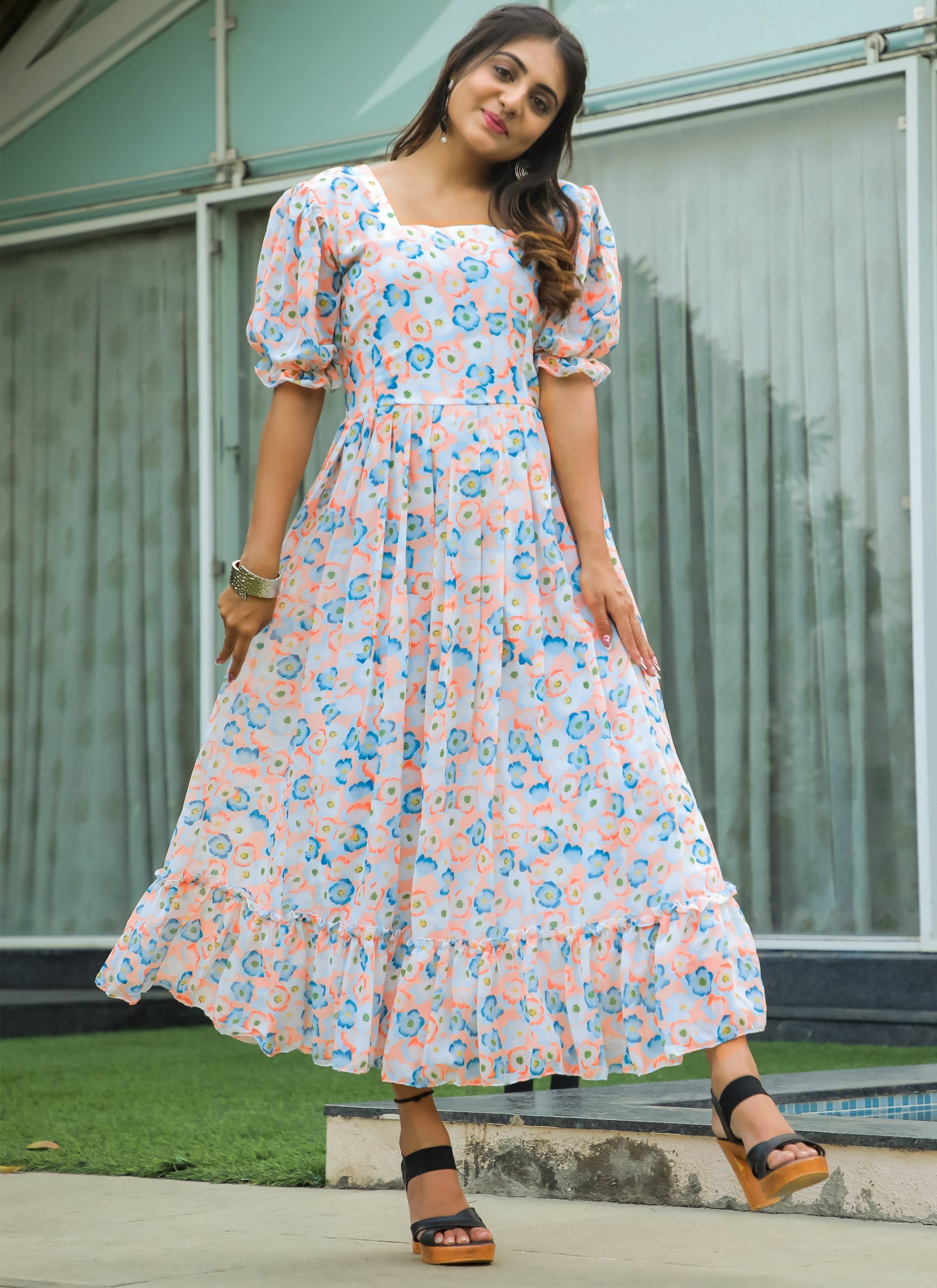 Fantastic Black Colored Gorgette Western Dress