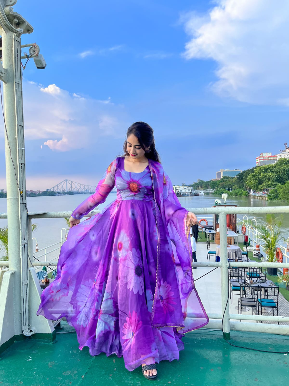 Premium Indian Designer Floral Silk Anarkali Suit with Dupatta Set, Beautiful Georgette Purple Anarkali Suit for Women, Bridesmaid Anarkali
