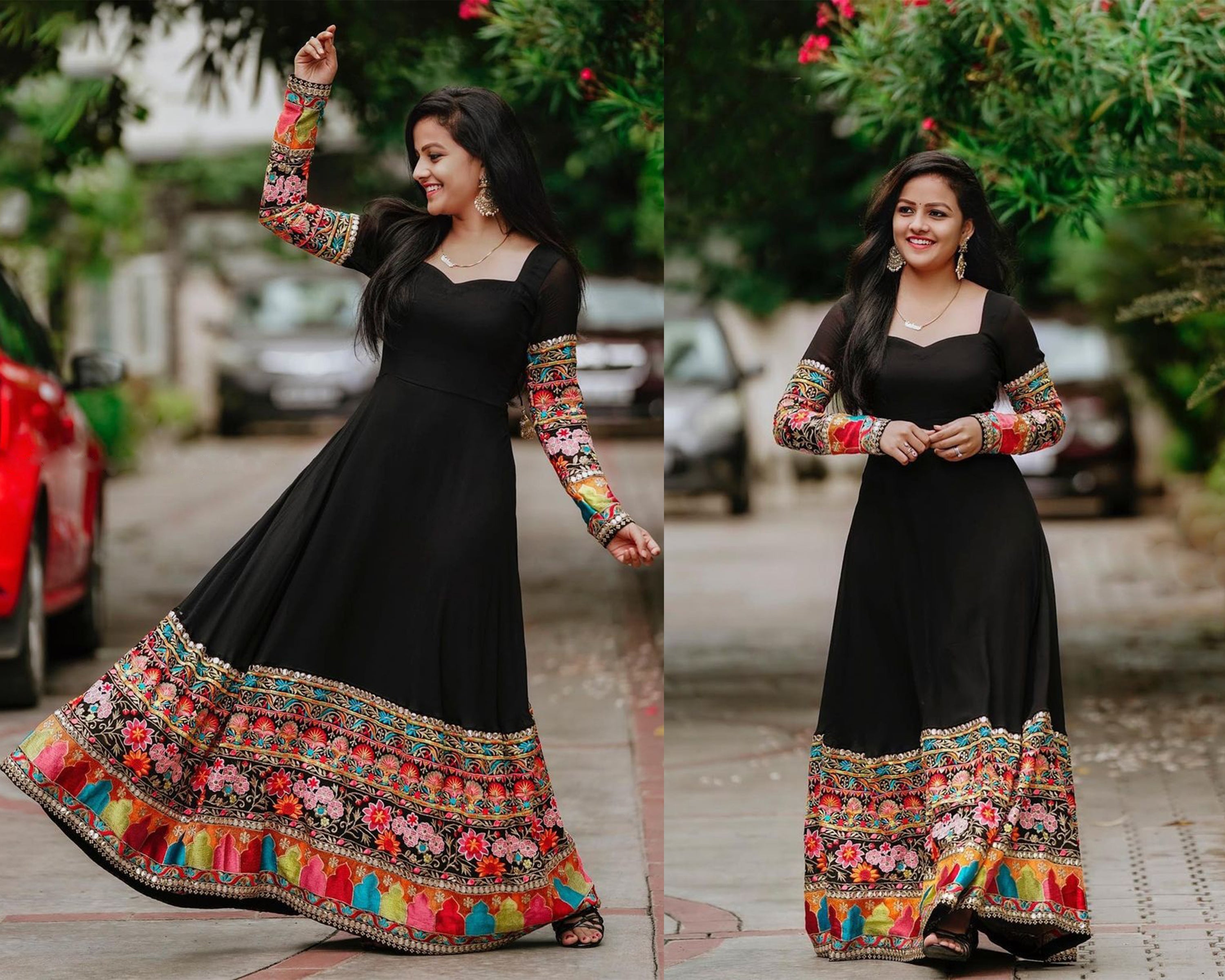 Black Colored  embroidery Desinger long gown