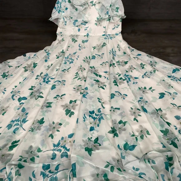 Lovely Vintage Green Colored Printed Anarkali Gown