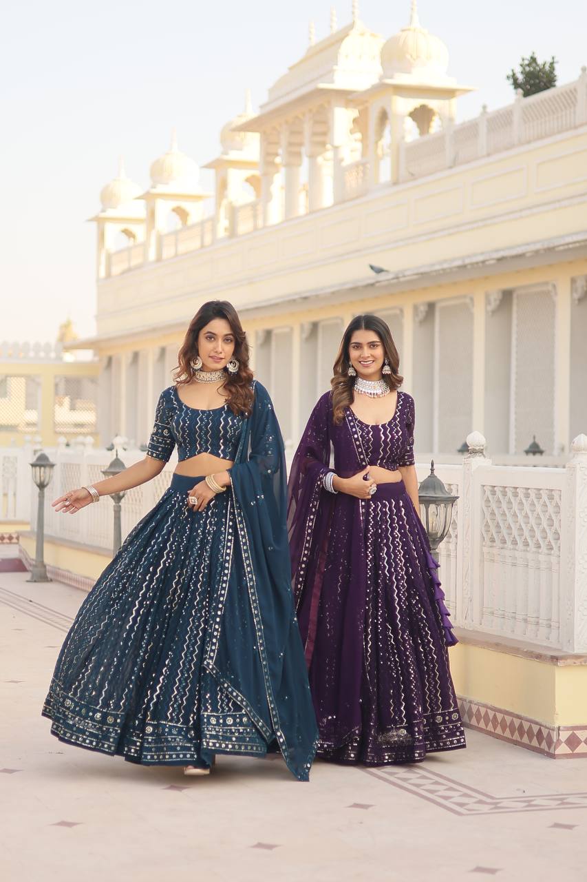 Without Blink Select this Designer Lehenga collection Made with Faux Blooming With Sequins And thread Embroidered work Lehenga Choli with Dupatta.