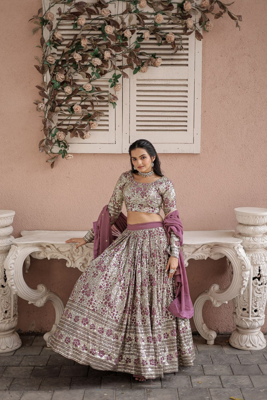 Onion Pink Coloured Georgette with Sequence Work Woman Designer Party wear Lehenga Choli with Dupatta.
