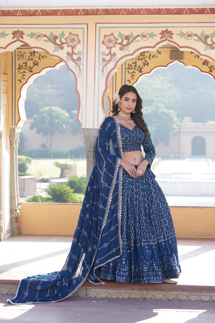 Faux Georgette With Sequins & Thread Embroidered work Lehenga Choli with Dupatta for women who are accepting the Current Seasonal and traditional wear collections to their wardrobe.