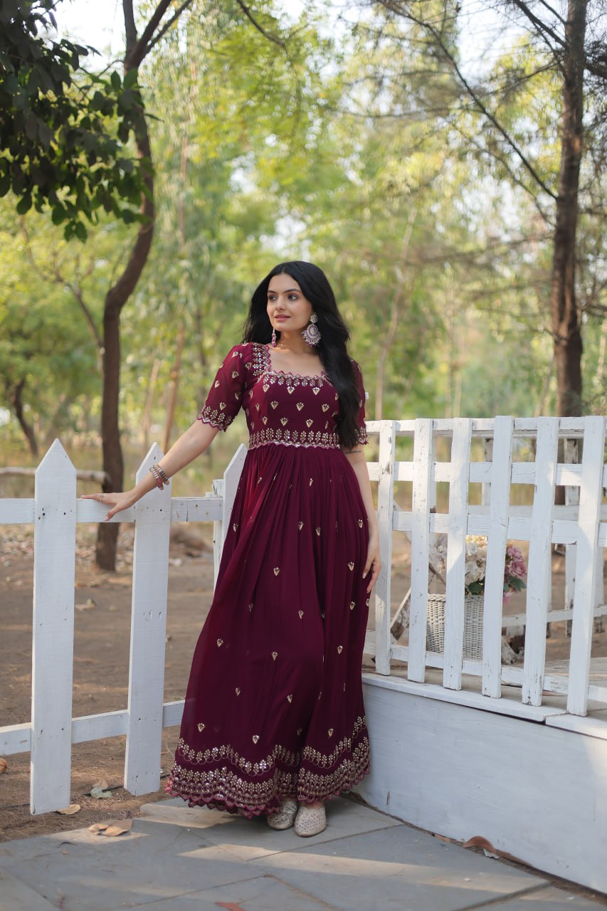 Designer Gown is luxury clothing Considered to be high quality Made by Zari-Thread & Sequins Embroidery. This is Made for Desirable Women's who deserve it