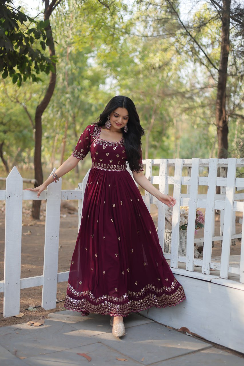 Designer Gown is luxury clothing Considered to be high quality Made by Zari-Thread & Sequins Embroidery. This is Made for Desirable Women's who deserve it