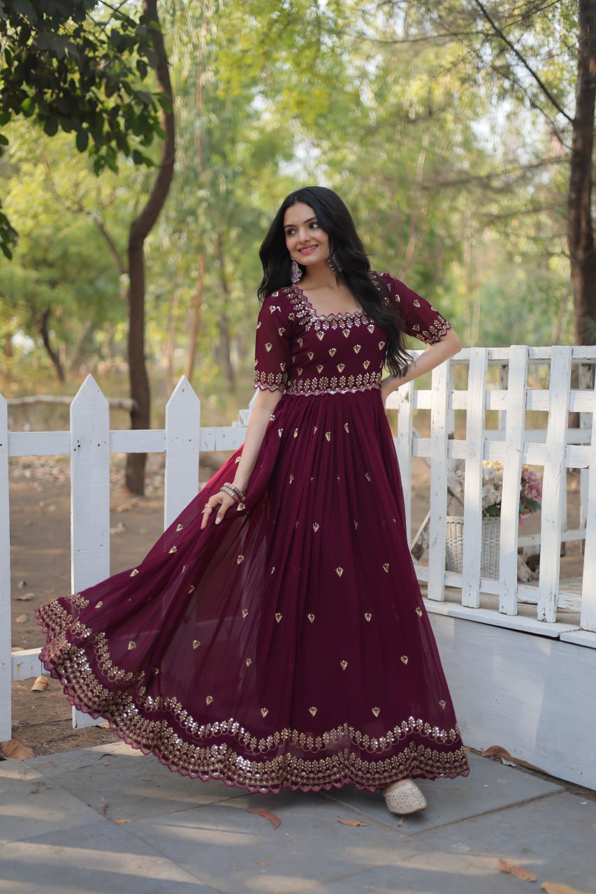 Designer Gown is luxury clothing Considered to be high quality Made by Zari-Thread & Sequins Embroidery. This is Made for Desirable Women's who deserve it