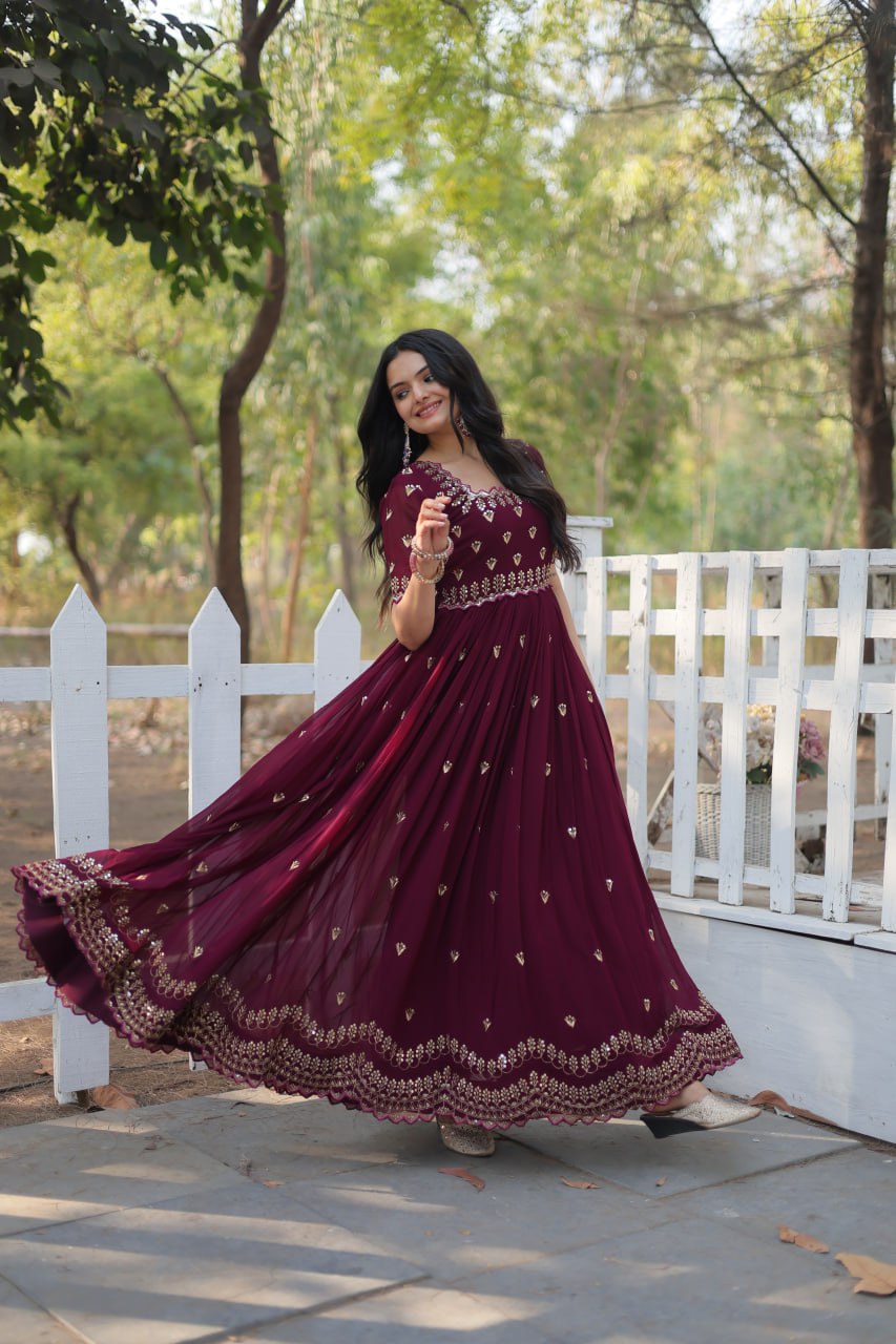 Designer Gown is luxury clothing Considered to be high quality Made by Zari-Thread & Sequins Embroidery. This is Made for Desirable Women's who deserve it