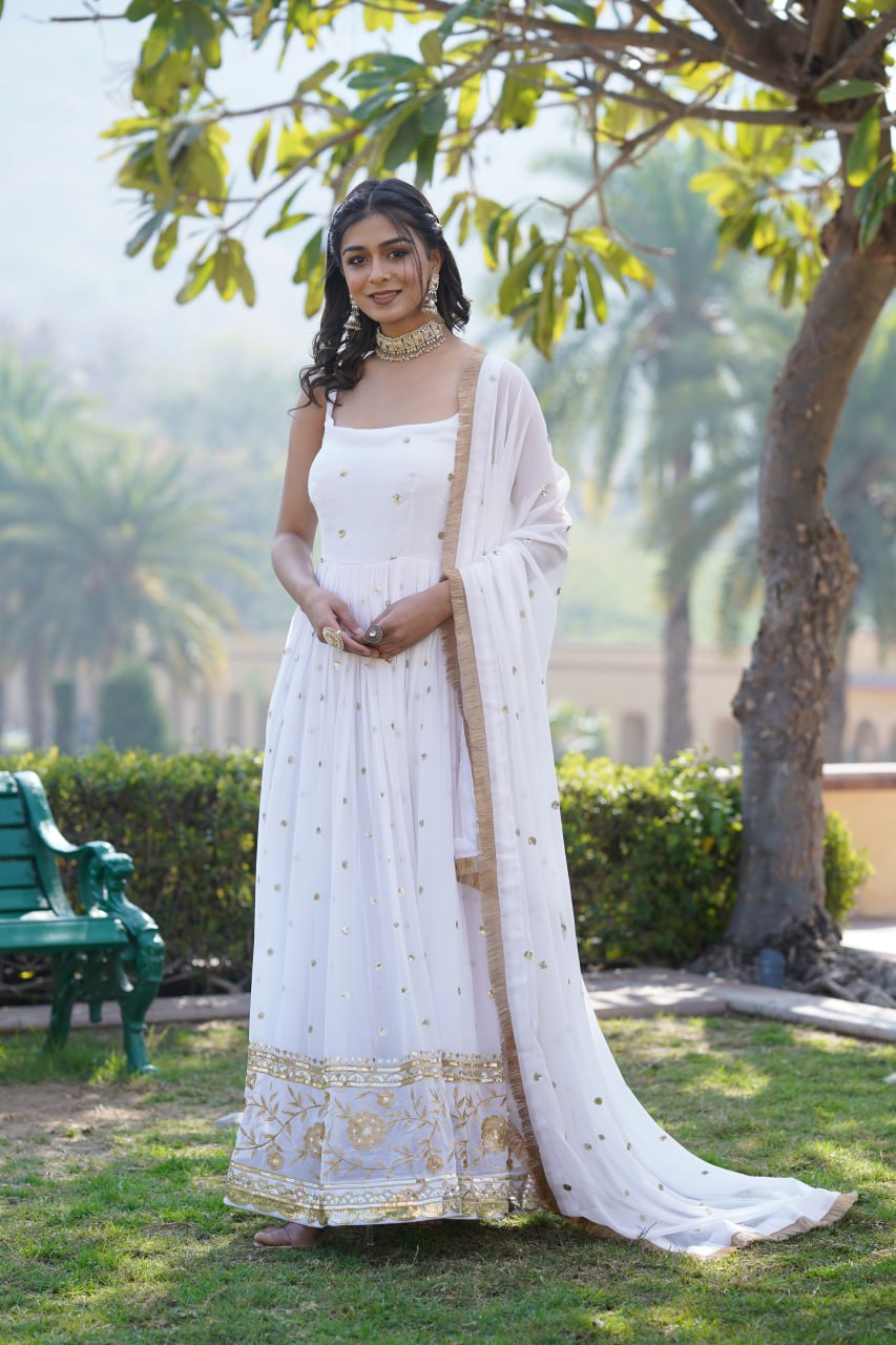 WHITE COLORED PREMIUM DESIGNER READYMADE GOWN COLLECTIONS