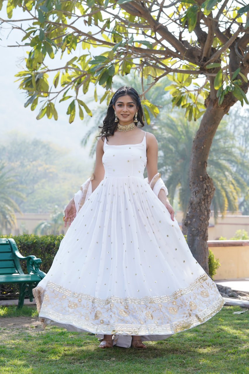 WHITE COLORED PREMIUM DESIGNER READYMADE GOWN COLLECTIONS