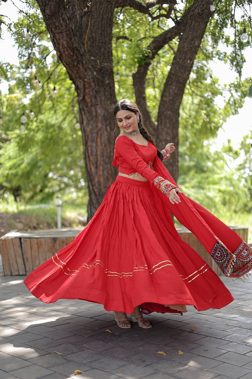 Creativ Navratri Season, Red Readymade Rayon Lehenga choli Set