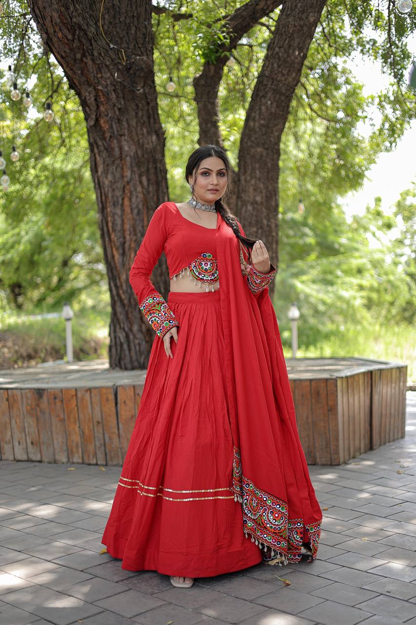 Creativ Navratri Season, Red Readymade Rayon Lehenga choli Set