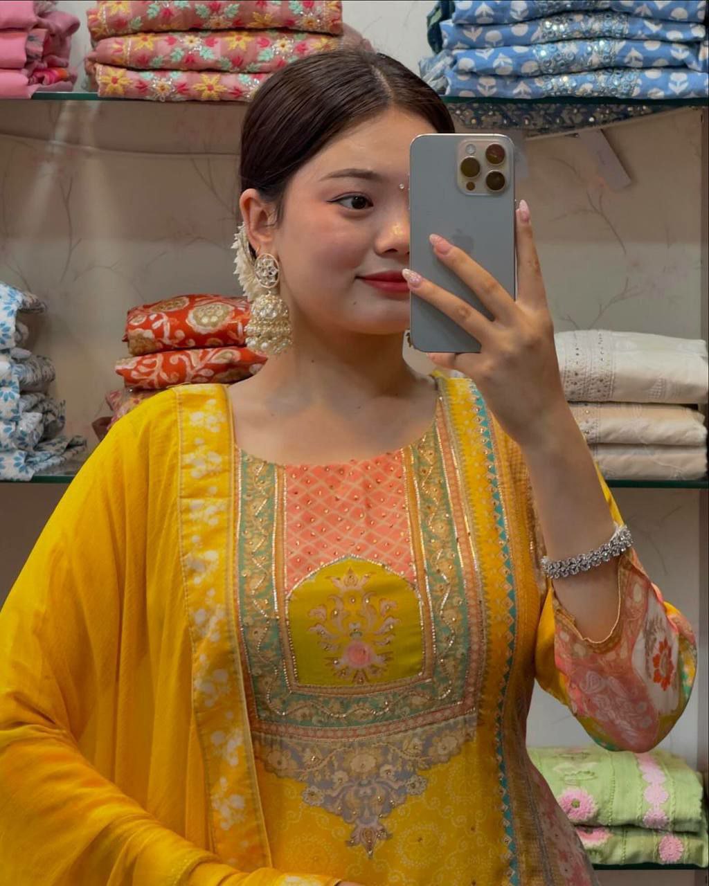 PURE SATIN SILK FEBRIC flaunt the amazing YELLOW color of this suit in your upcoming festivities. The divine and luxurious fabric with digital Print gives it elegant look. It is decorated suit set