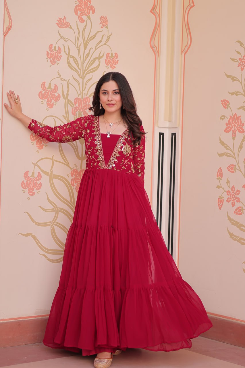 Faux Blooming With Sequins &amp; Zari Embroidered Gown