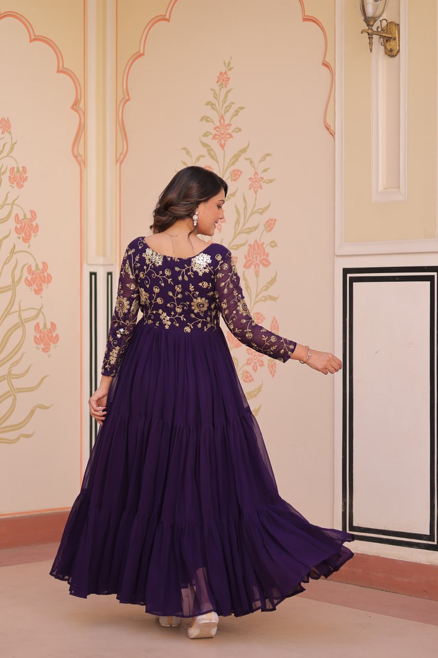 Faux Blooming With Sequins &amp; Zari Embroidered Gown