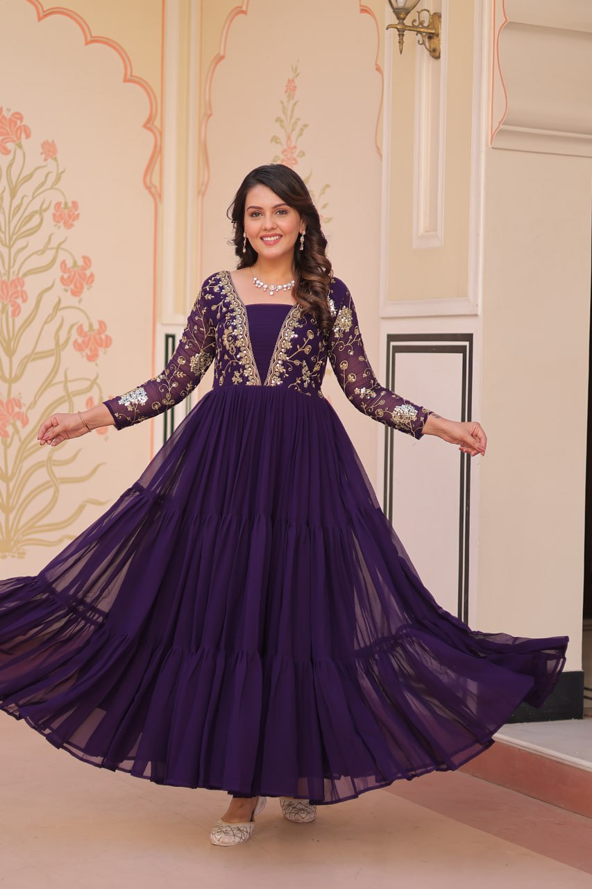 Faux Blooming With Sequins &amp; Zari Embroidered Gown
