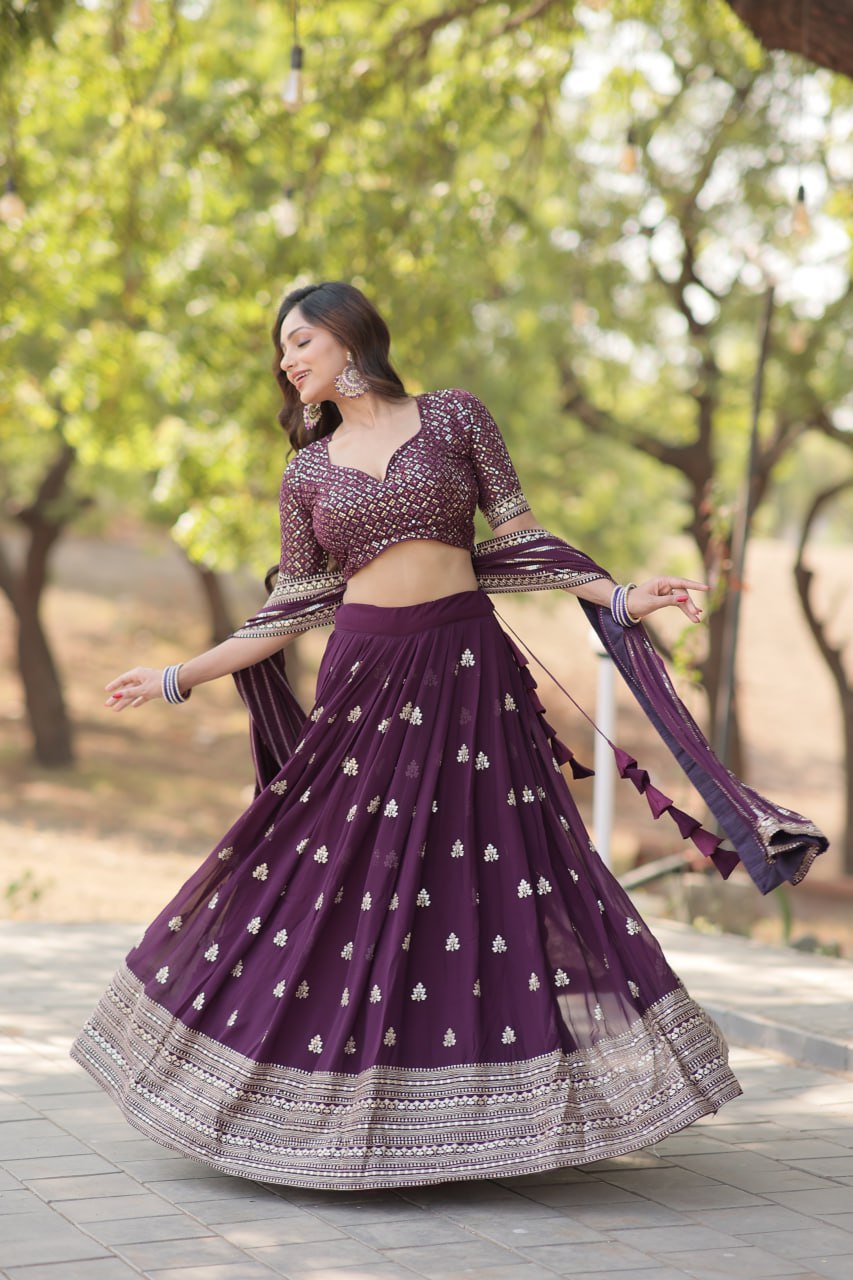 Without Blink Select this Designer Lehenga collection Made with Faux Blooming With Sequins And thread Embroidered work Lehenga Choli with Dupatta.