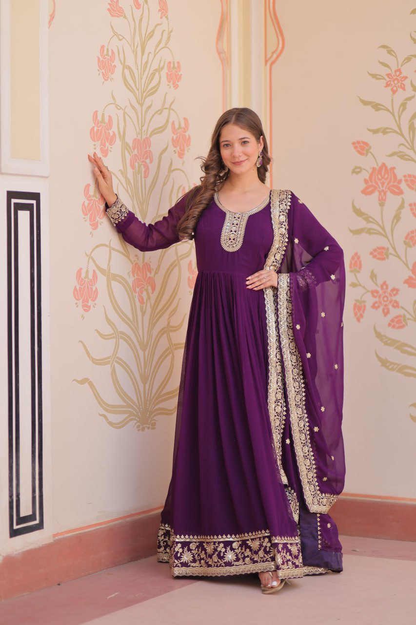 Georgette with Zari & Sequins Embroidered Gown