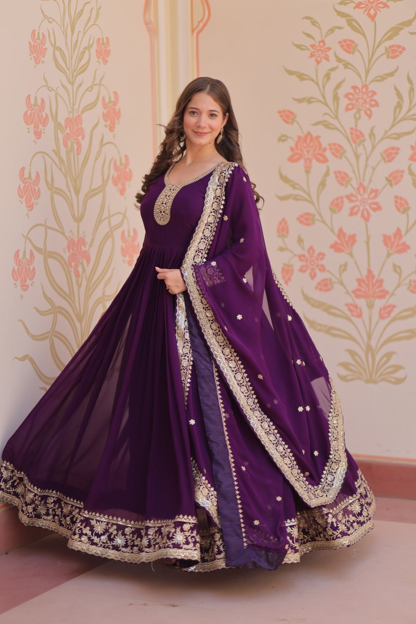 Georgette with Zari & Sequins Embroidered Gown