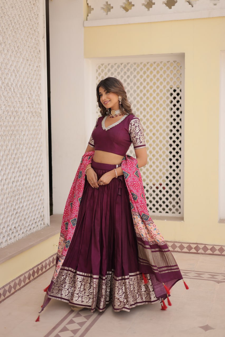 Experience the allure of Trending Viscose Lehenga Choli With Gajji silk Dupatta. Discover the perfect fusion of elegance and grace. Shop now for a timeless appearance