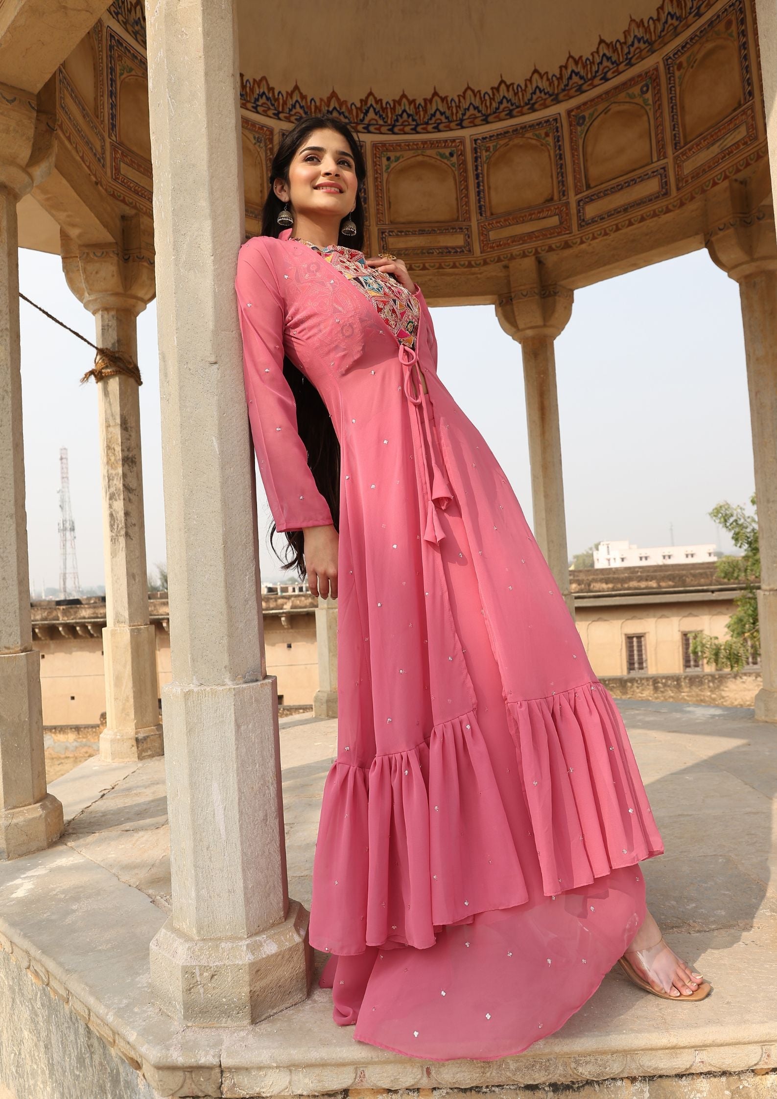 Pink Color Latest new Design With Blouse, Shrug and Ghaghara set