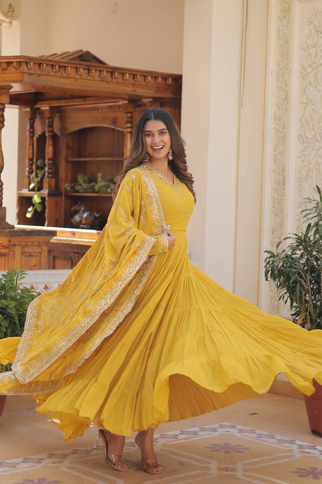 yellow Color Desinger Gown With Georgette Fabric