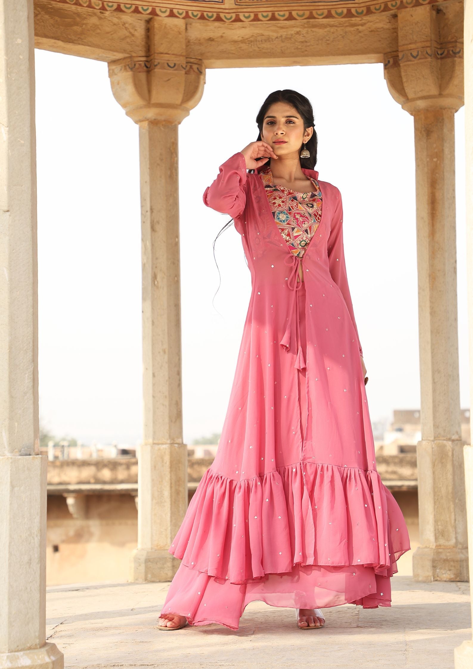 Pink Color Latest new Design With Blouse, Shrug and Ghaghara set